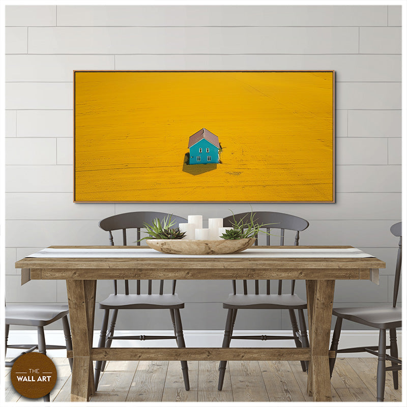 BLUE HOUSE ON YELLOW FIELD III