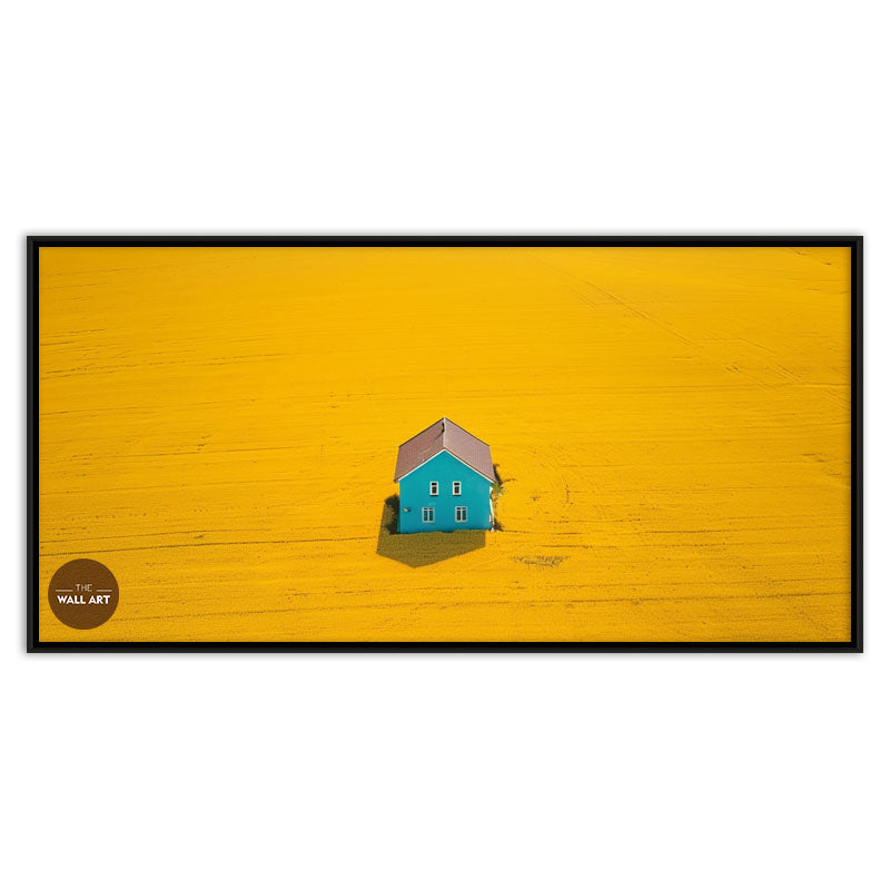 BLUE HOUSE ON YELLOW FIELD III