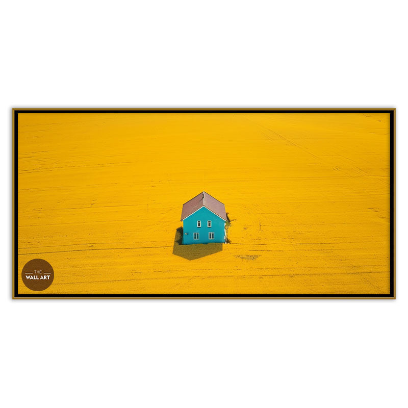 BLUE HOUSE ON YELLOW FIELD III
