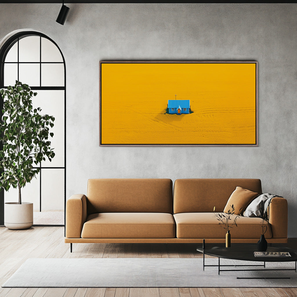 BLUE HOUSE ON YELLOW FIELD II