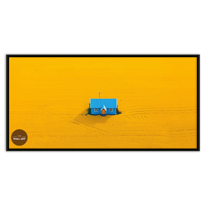 BLUE HOUSE ON YELLOW FIELD II