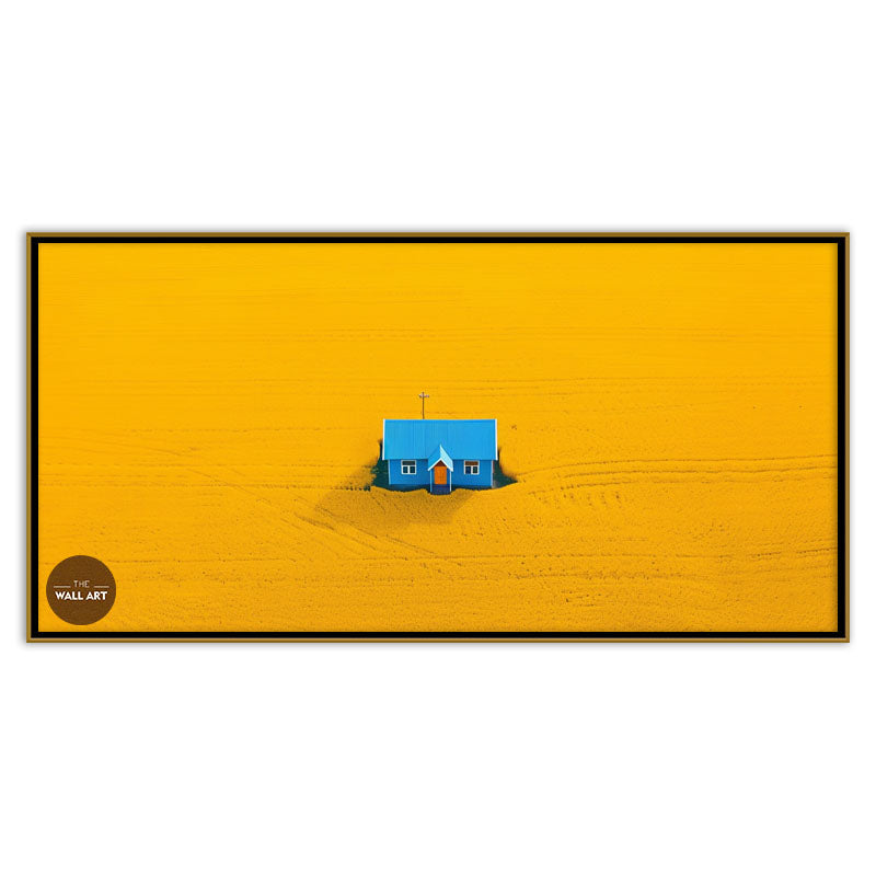 BLUE HOUSE ON YELLOW FIELD II