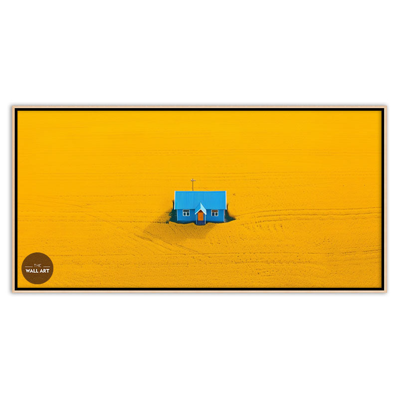 BLUE HOUSE ON YELLOW FIELD II