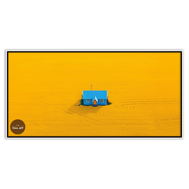 BLUE HOUSE ON YELLOW FIELD II