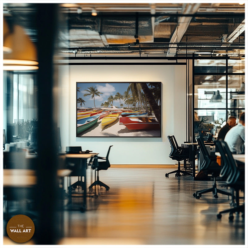 BOATS ON BEACH - RETRO STYLE