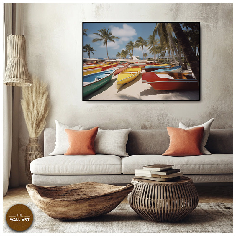 BOATS ON BEACH - RETRO STYLE