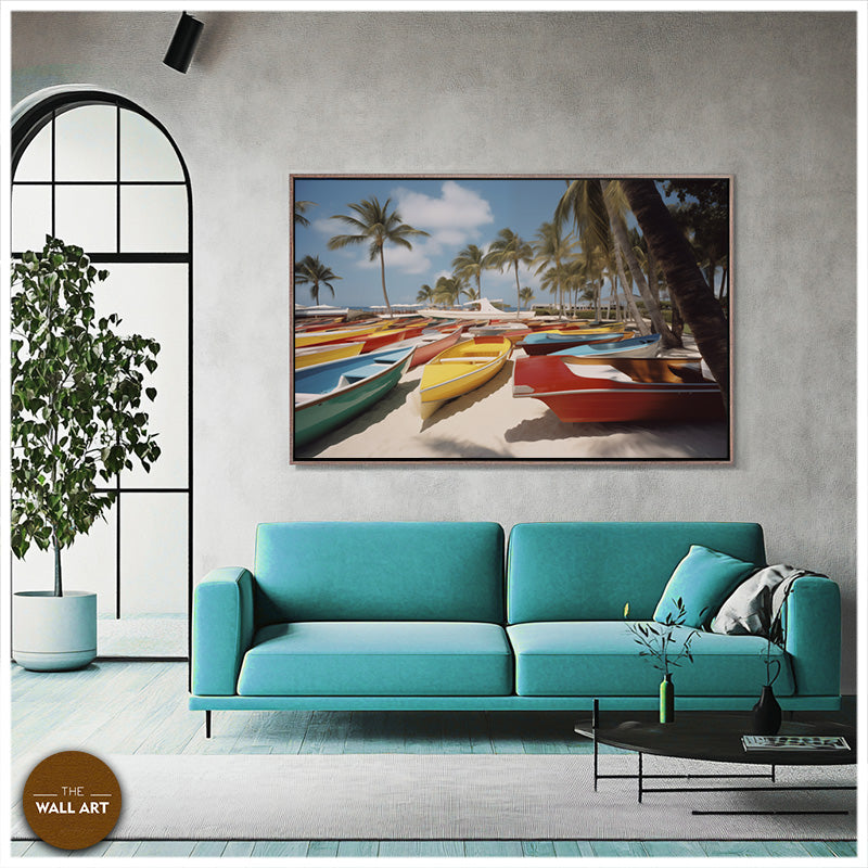 BOATS ON BEACH - RETRO STYLE