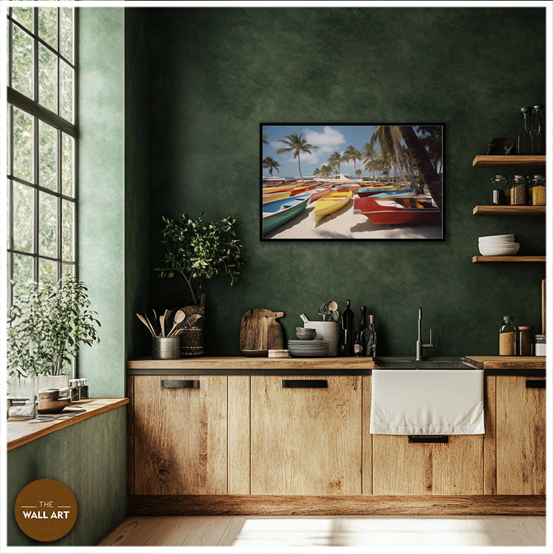 BOATS ON BEACH - RETRO STYLE