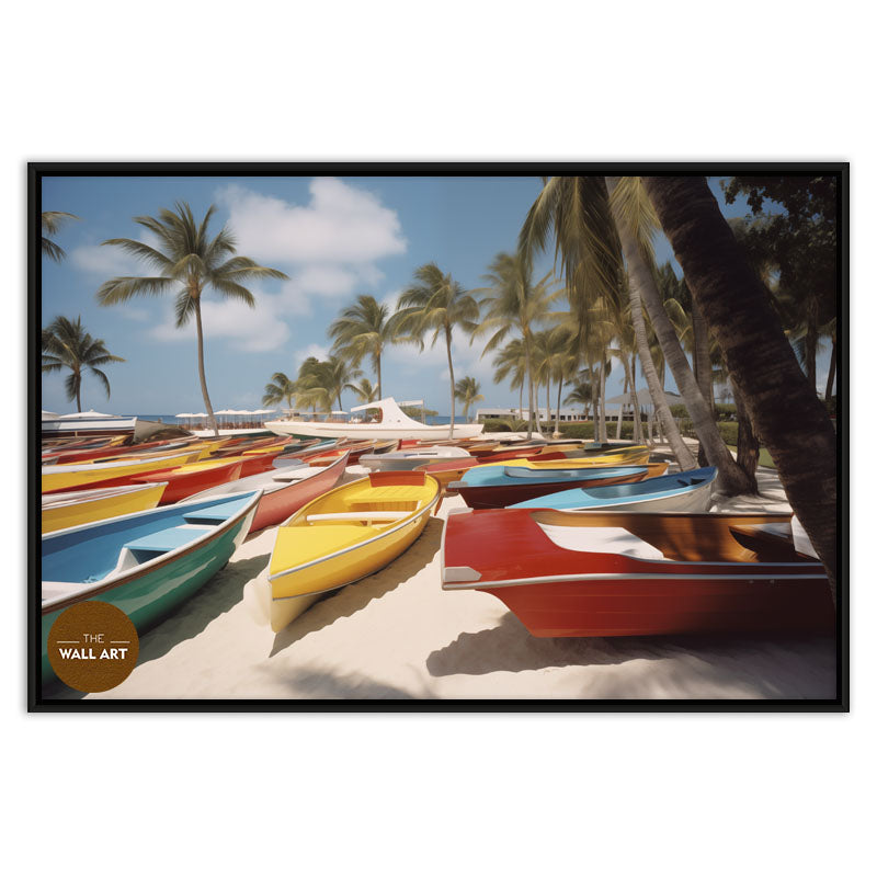BOATS ON BEACH - RETRO STYLE