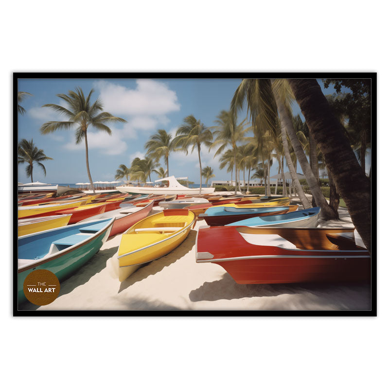 BOATS ON BEACH - RETRO STYLE