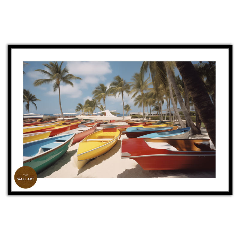 BOATS ON BEACH - RETRO STYLE