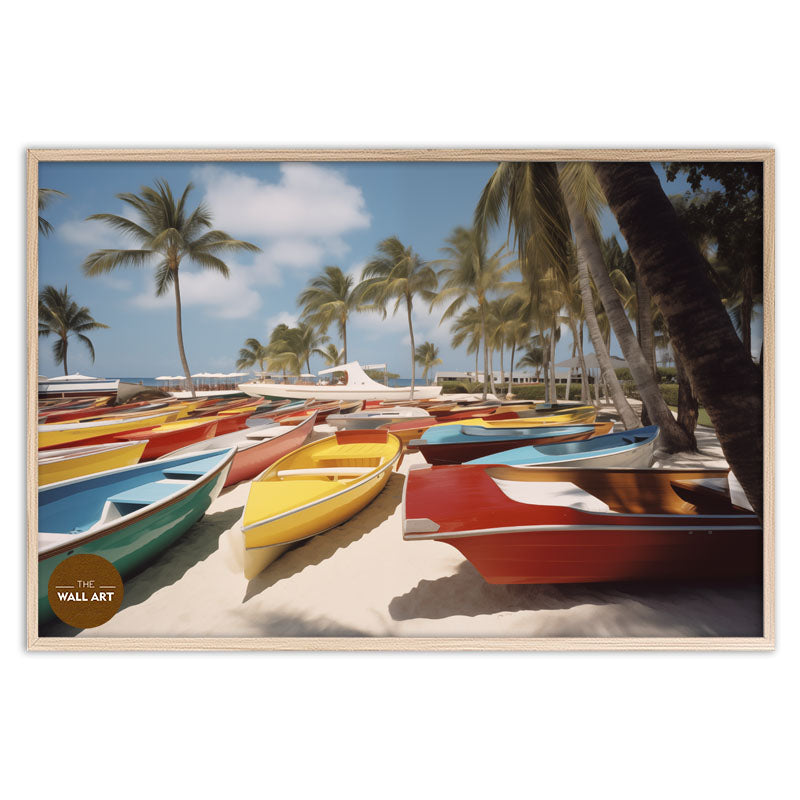 BOATS ON BEACH - RETRO STYLE
