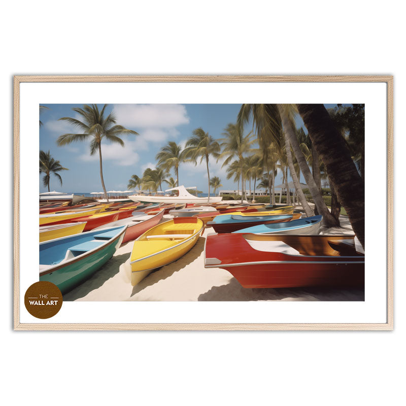 BOATS ON BEACH - RETRO STYLE
