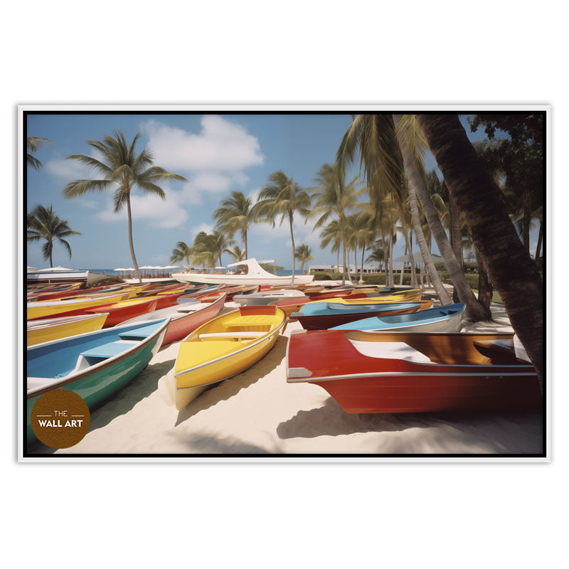 BOATS ON BEACH - RETRO STYLE