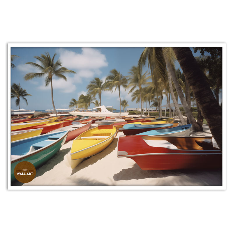 BOATS ON BEACH - RETRO STYLE