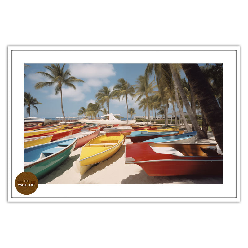 BOATS ON BEACH - RETRO STYLE