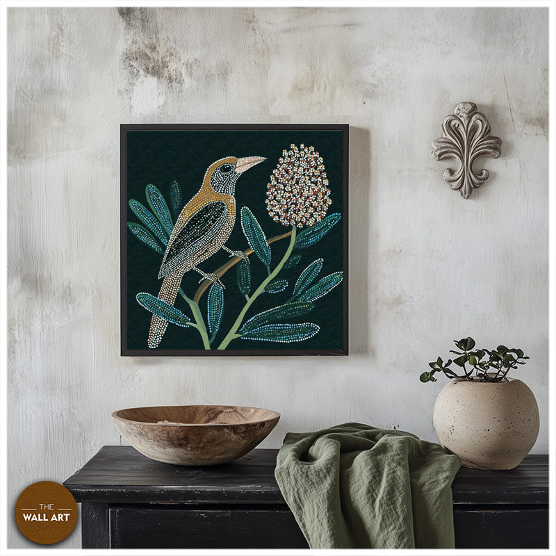 ARBORIGINAL ART OF BIRD AND BANKSIA