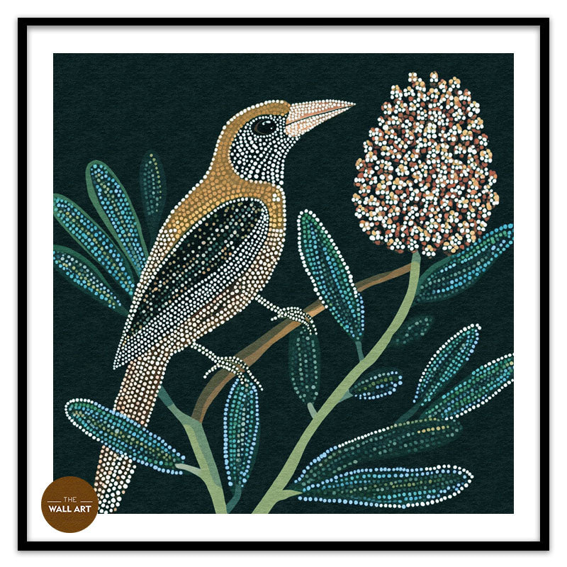 ARBORIGINAL ART OF BIRD AND BANKSIA