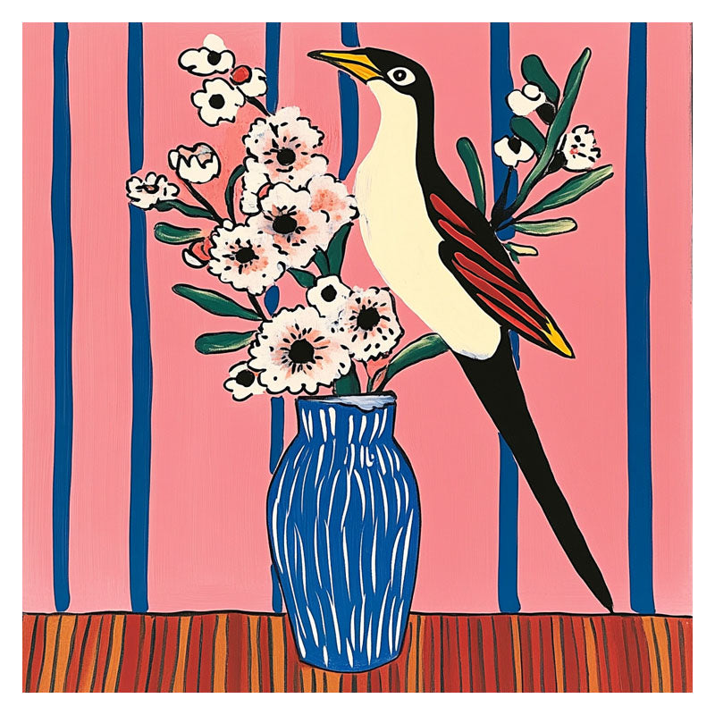 BIRD AND FLOWER VASE I