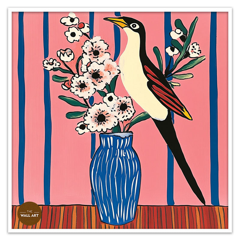 BIRD AND FLOWER VASE I
