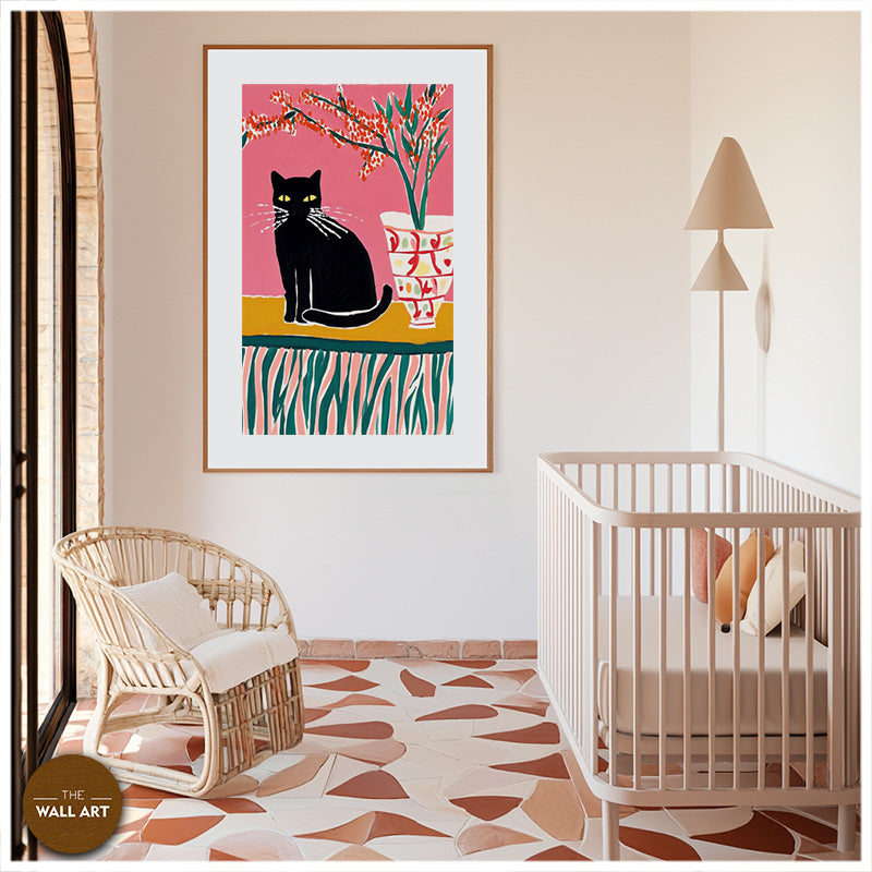 BLACK CAT IN PINK FIELD