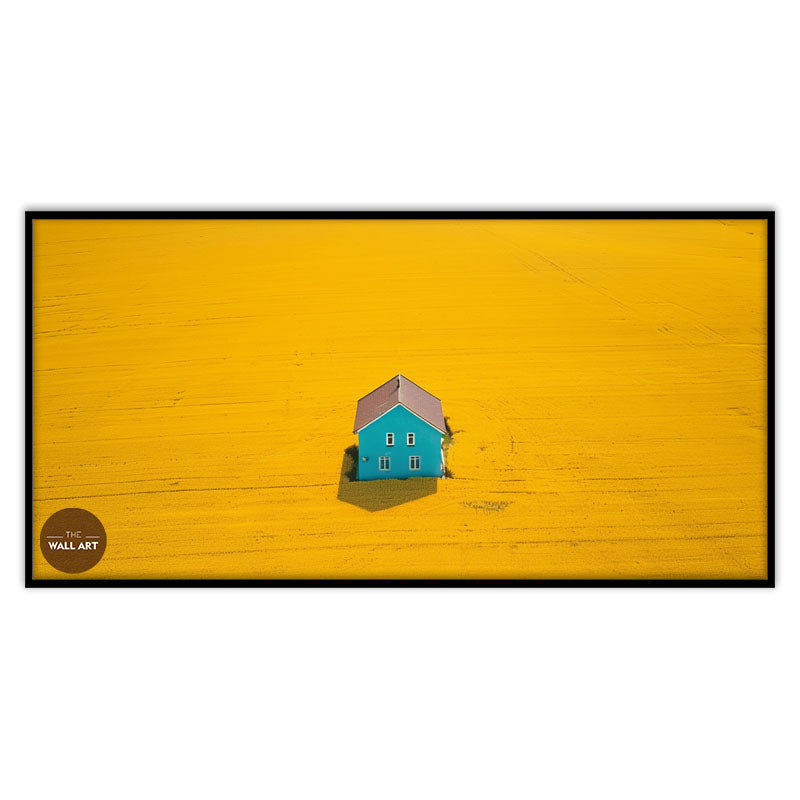 BLUE HOUSE ON YELLOW FIELD III