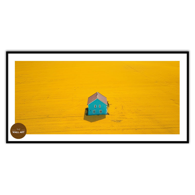 BLUE HOUSE ON YELLOW FIELD III