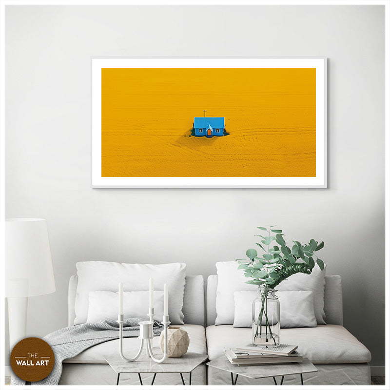 BLUE HOUSE ON YELLOW FIELD II