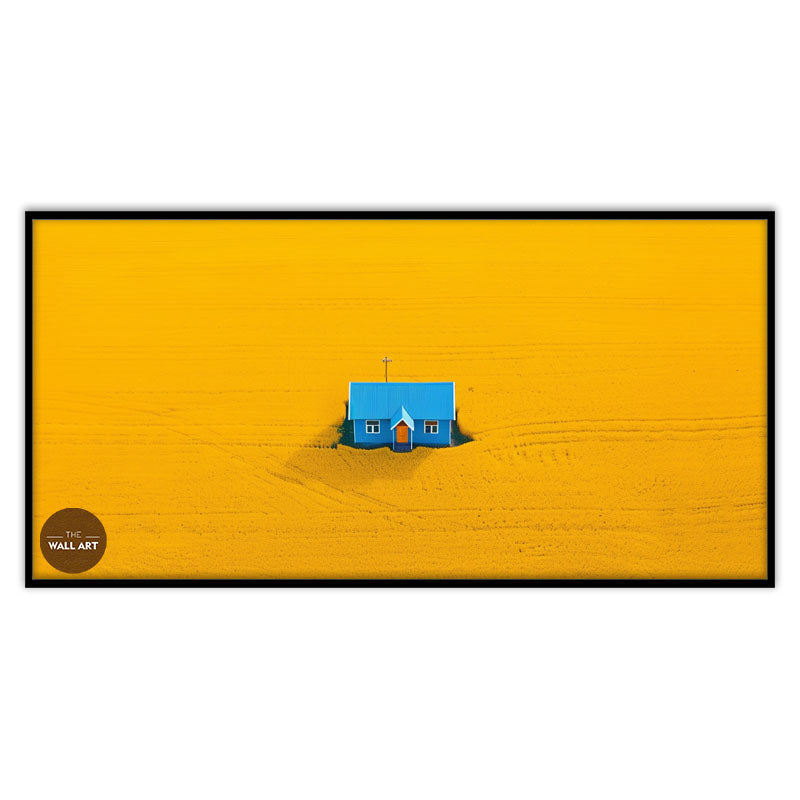BLUE HOUSE ON YELLOW FIELD II