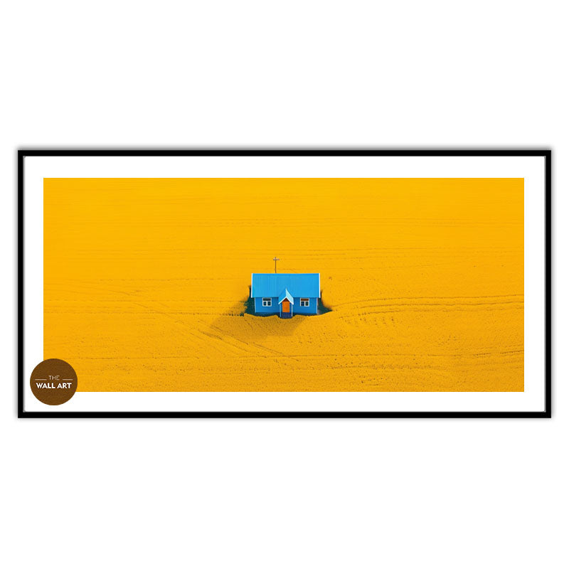 BLUE HOUSE ON YELLOW FIELD II