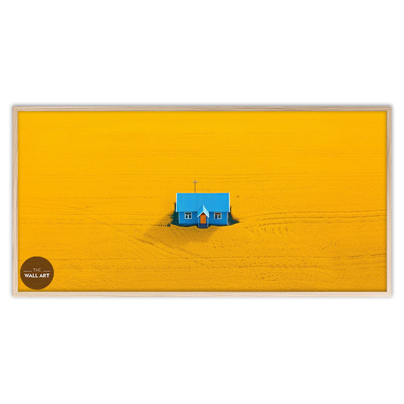 BLUE HOUSE ON YELLOW FIELD II