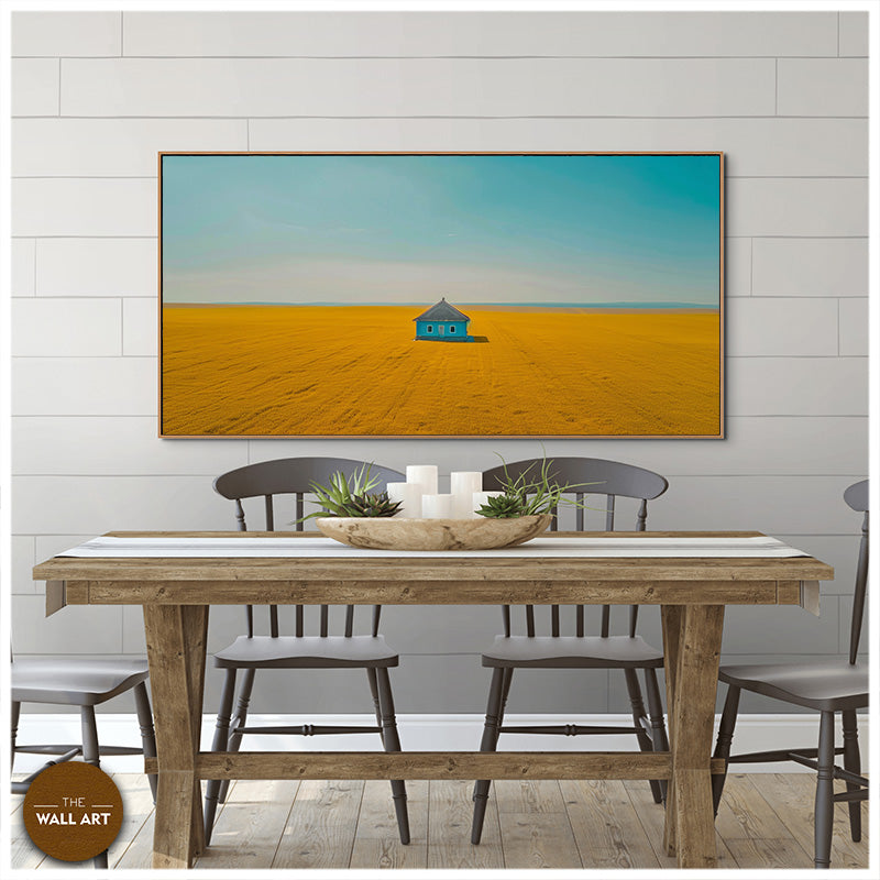 BLUE HOUSE ON YELLOW FIELD I