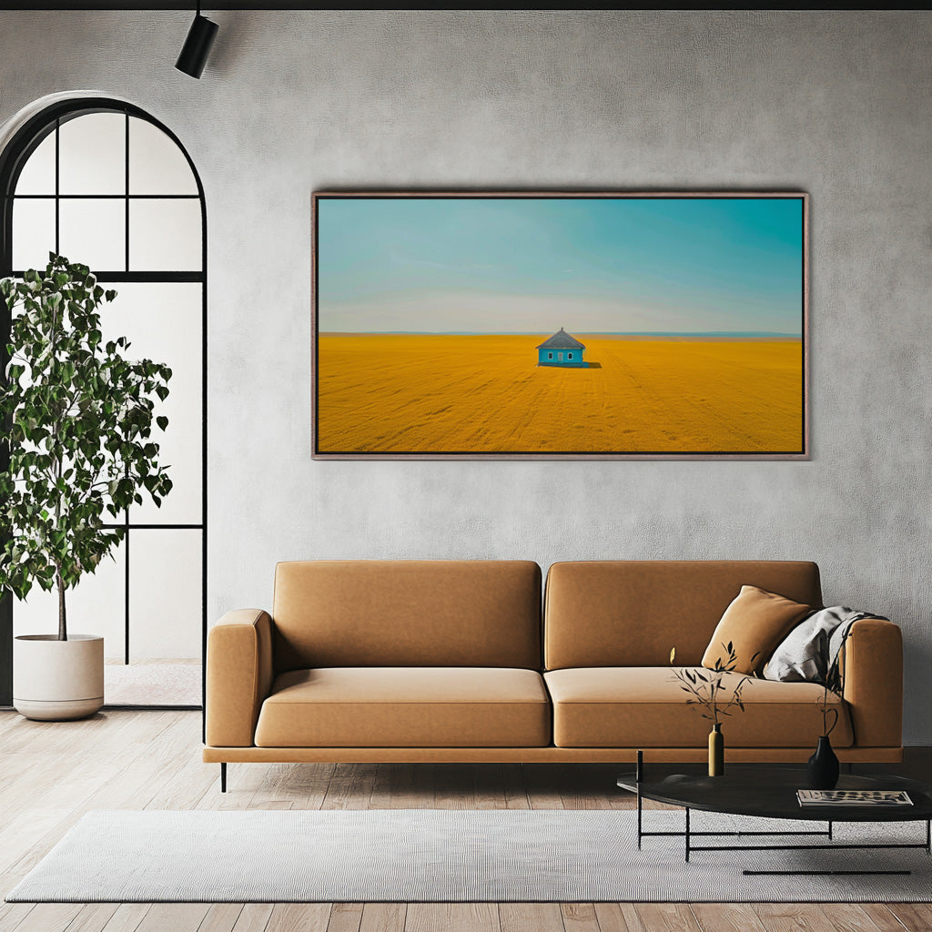 BLUE HOUSE ON YELLOW FIELD I