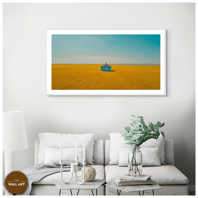BLUE HOUSE ON YELLOW FIELD I