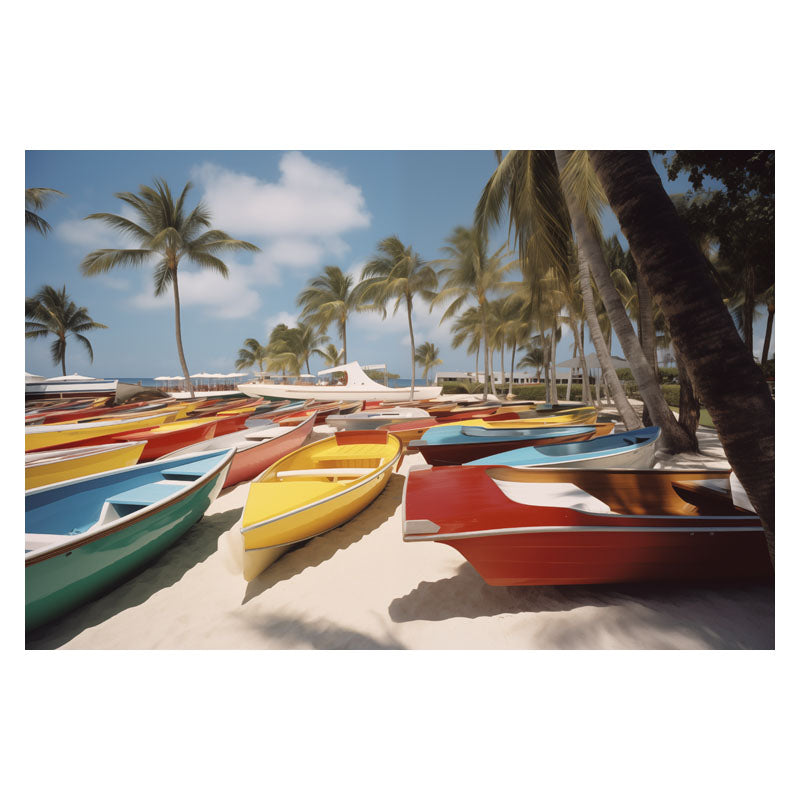 BOATS ON BEACH - RETRO STYLE