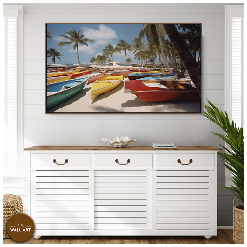 BOATS ON BEACH - RETRO STYLE