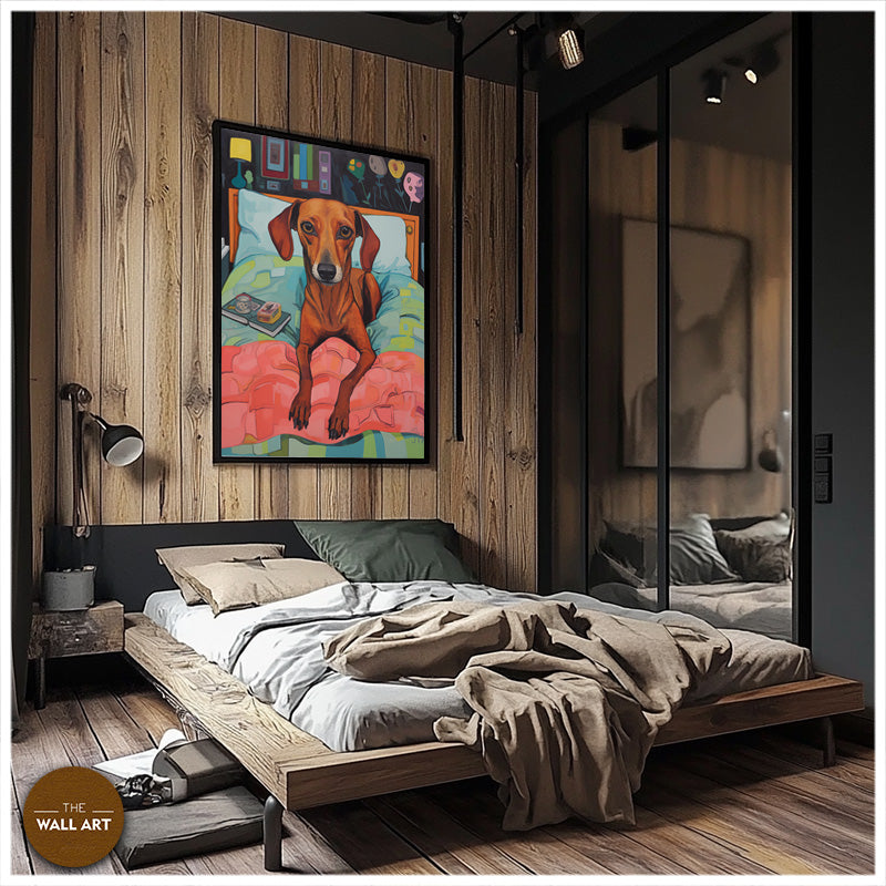 BROWN DOG ON BED