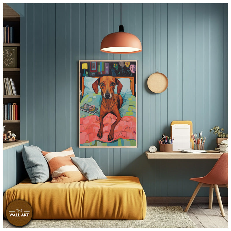 BROWN DOG ON BED