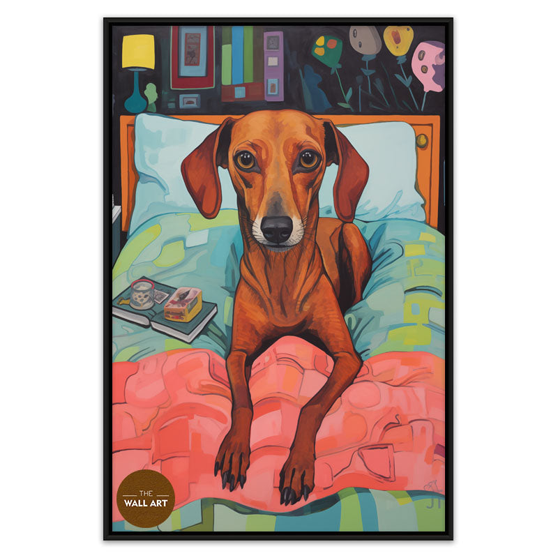 BROWN DOG ON BED