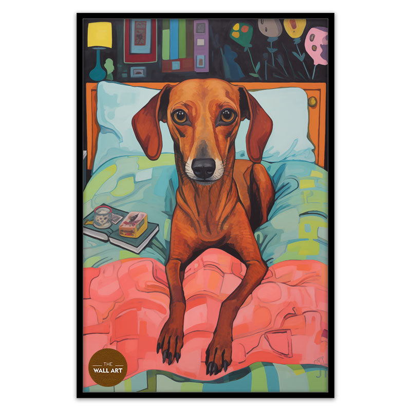 BROWN DOG ON BED
