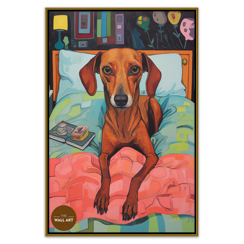 BROWN DOG ON BED
