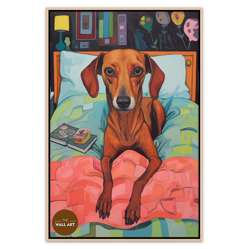 BROWN DOG ON BED