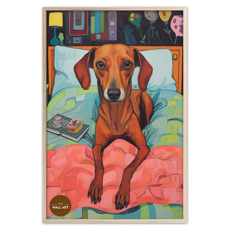 BROWN DOG ON BED