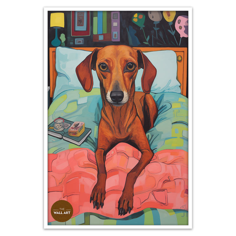 BROWN DOG ON BED