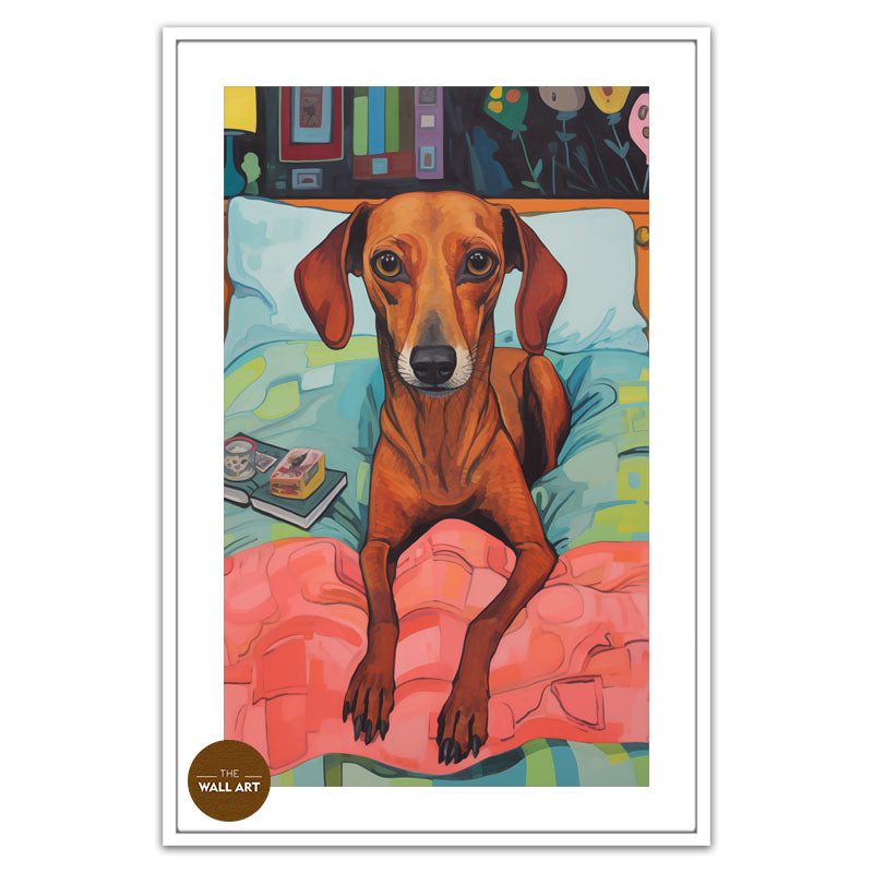 BROWN DOG ON BED