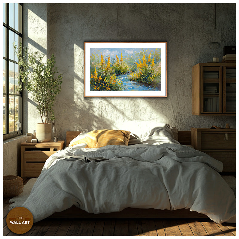CREEK THROUGH YELLOW FLOWERS