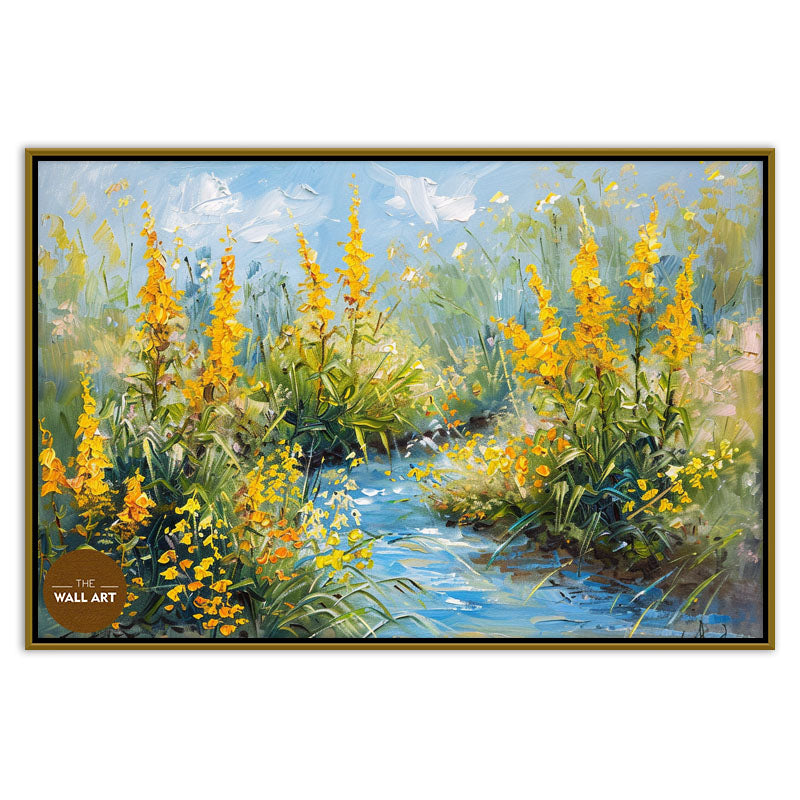 CREEK THROUGH YELLOW FLOWERS