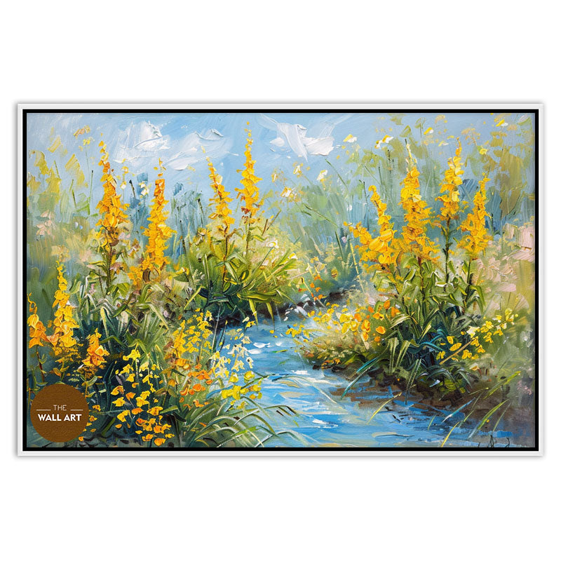 CREEK THROUGH YELLOW FLOWERS
