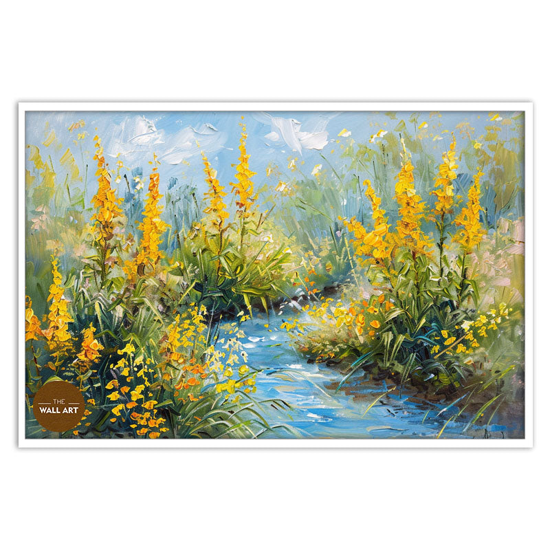 CREEK THROUGH YELLOW FLOWERS