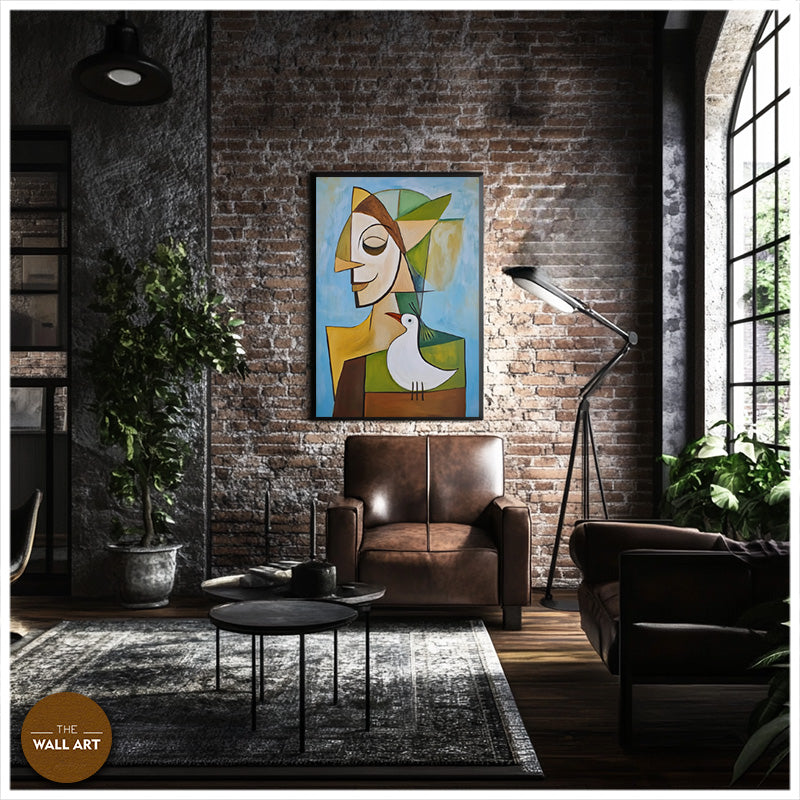 CUBISM OF LADY AND BIRD